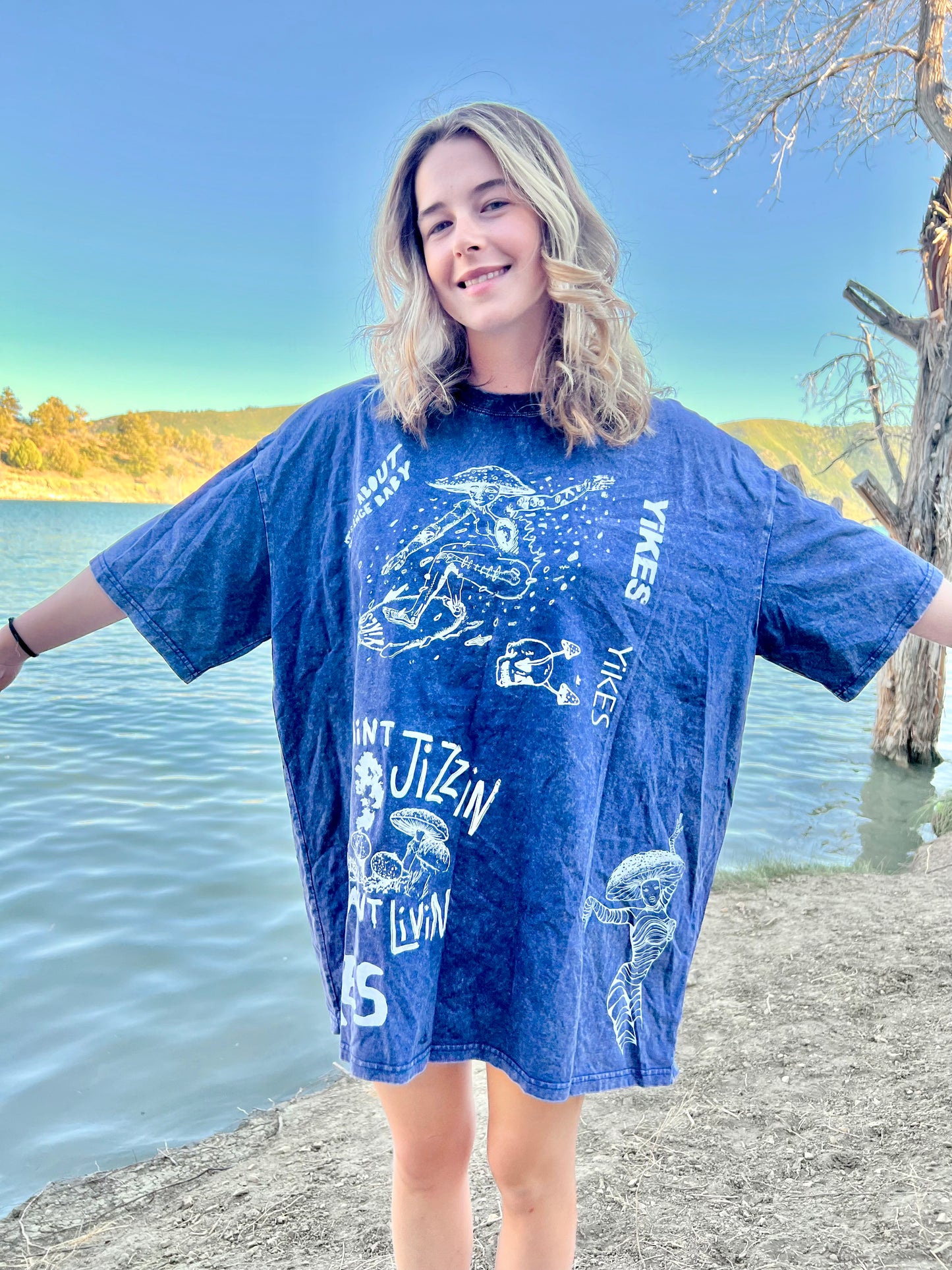 XXL Blue Acid Wash ‘Jizzin’ Tee