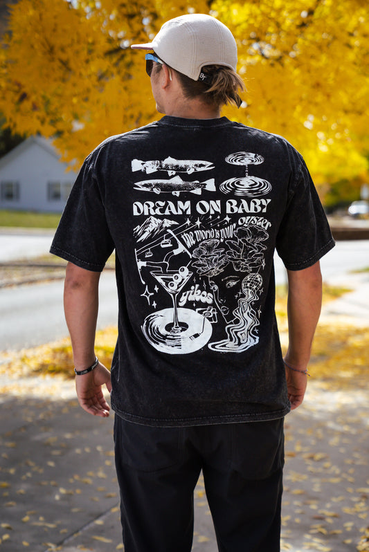 Black ‘Dream on Baby’ Acid Wash Tee
