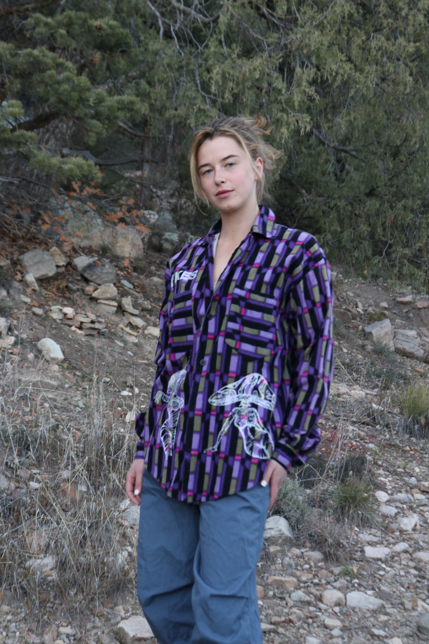 Funky Checkered Purple Button Down