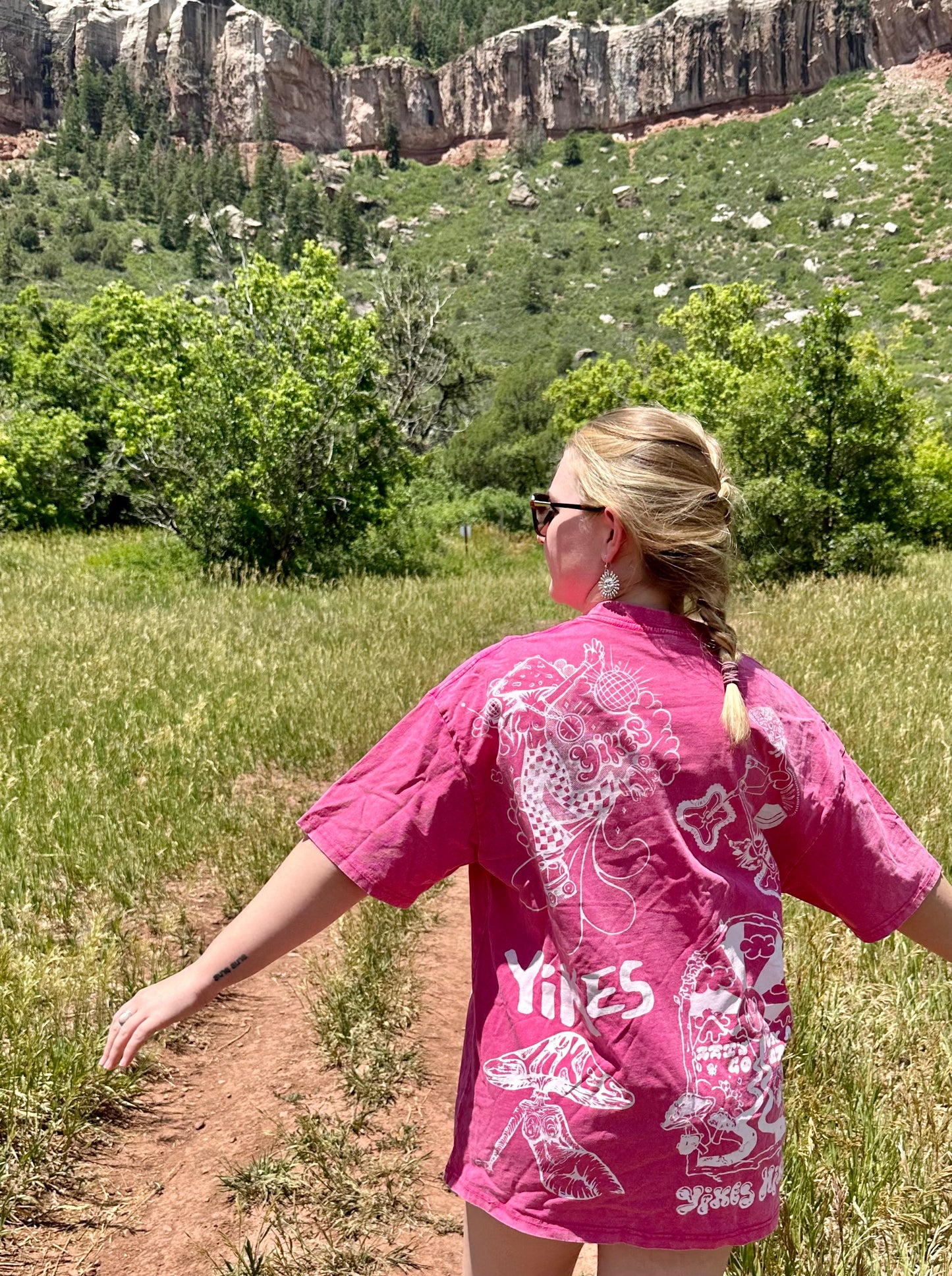 L Pink Acid Wash Tee