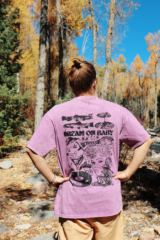 ‘Dream on Baby’ Purple Acid Wash Tee