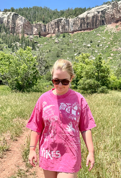 L Pink Acid Wash Tee