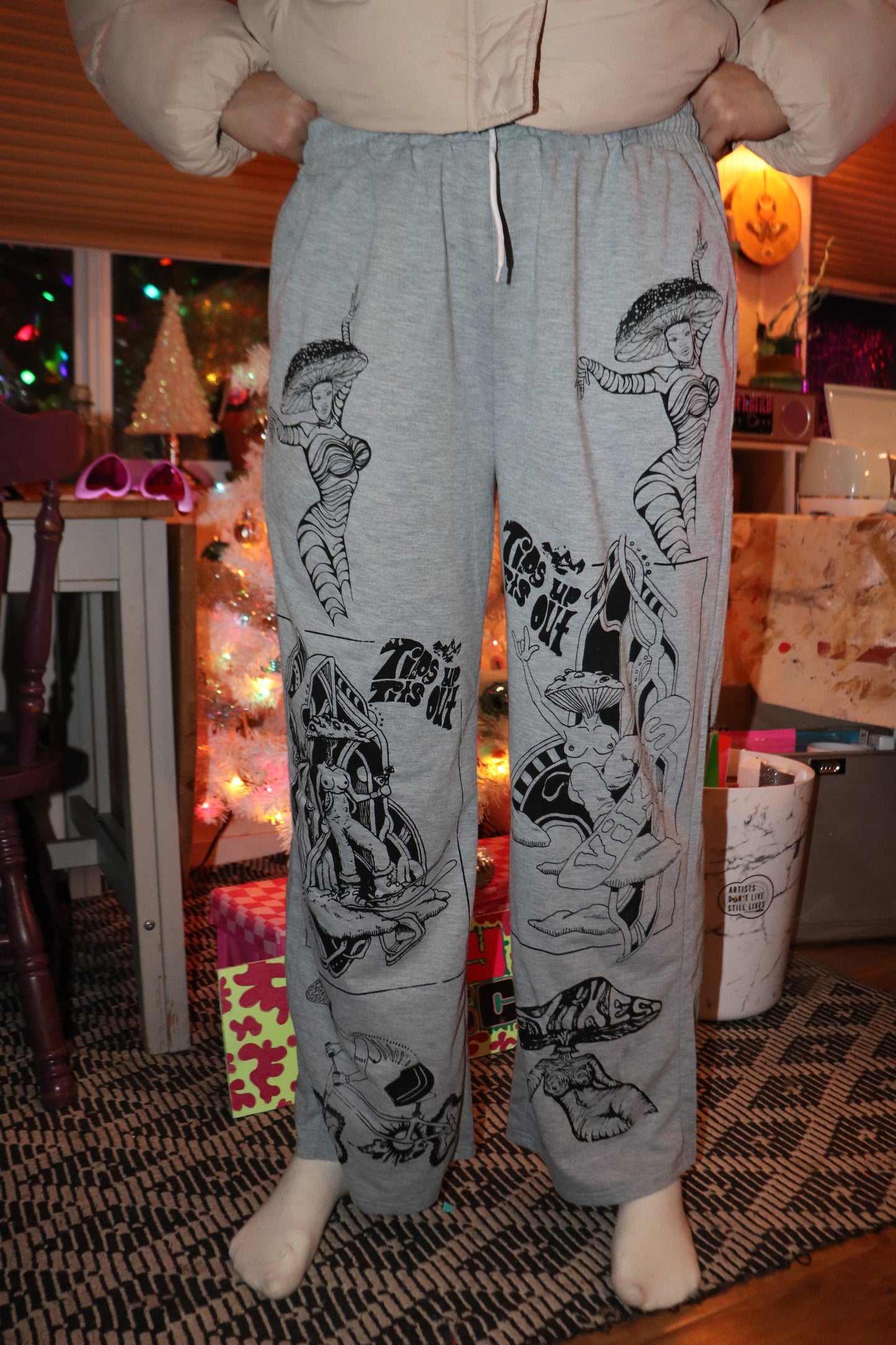 Grey Multi-Print Sweatpants