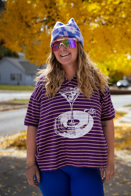 L - Purple Stripped Collared Tee