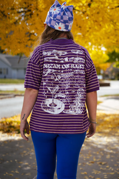 L - Purple Stripped Collared Tee